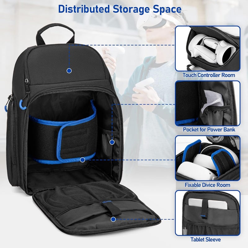 PGmoon Carrying Case Compatible with Oculus Meta Quest 2/Quest 3/Quest 3S/VR Elite Strap, Travel Storage Bag Backpack with Separate Room for Touch Controllers and Multi-Pockets (Patent Design) - Image 3
